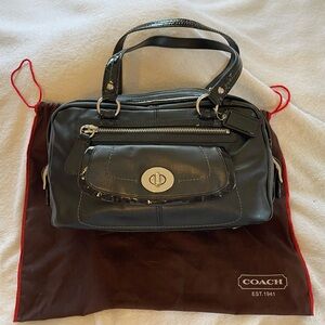 Coach Legacy Collection Black Leather Shoulder Satchel with Turnlock
